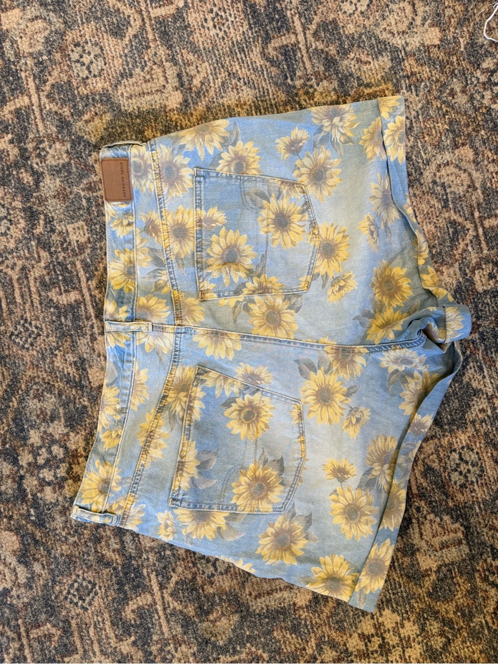 American Eagle Outfitters Sunflower Print Light Blue Jean Shorts